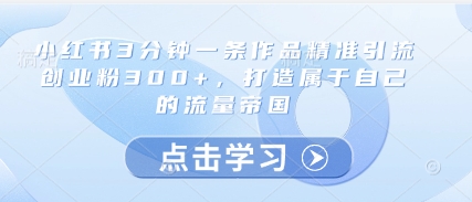 小红书3分钟一条作品精准引流创业粉300+，打造属于自己的流量帝国-极光网创