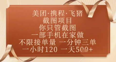 飞猪美团截图项目，你只管截图，一部手机在家做，正规平台无套路，一天5张+【揭秘】-极光网创
