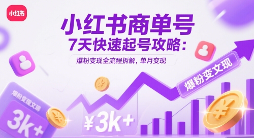 小红书商单号7天快速起号攻略：爆粉变现全流程拆解，单月变现3k+-极光网创