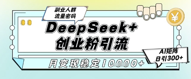 DeepSeek+创业粉精准引流，全新分享课4.0玩法，AI矩阵日引300+，多种变现方式，稳定月入1W-极光网创