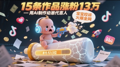 用AI制作幼崽代言人,宝宝的控诉火爆全网,15条作品涨粉13W,单号月入5位数实操教程-极光网创