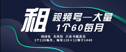 租视频号,一个60每月,2个120.纯绿色、无风险,常年租【揭秘】-极光网创