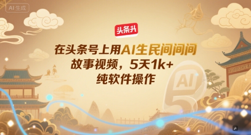 在头条号上用AI生民间故事视频，5天1k+，纯软件操作-极光网创