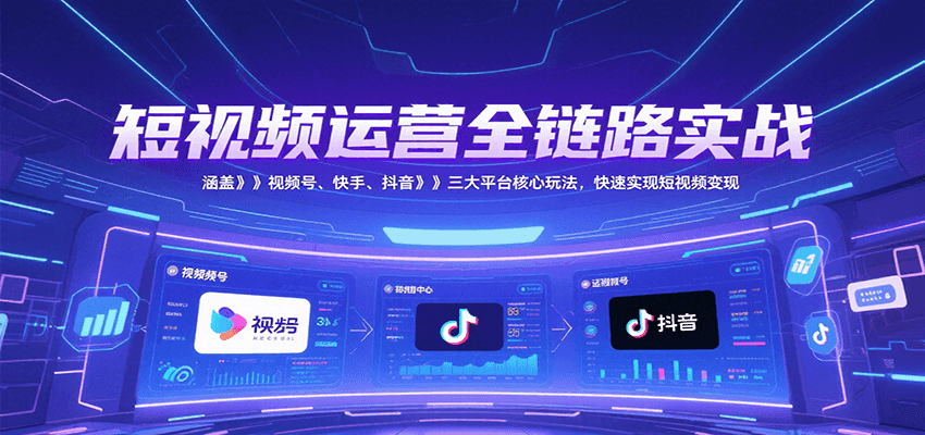 短视频运营全链路实战，涵盖视频号、快手、抖音三大平台核心玩法，快速实现变现！-极光网创