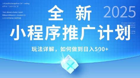 2025年最新小程序推广计划，简单操作，独家技术，日均5张+【揭秘】-极光网创