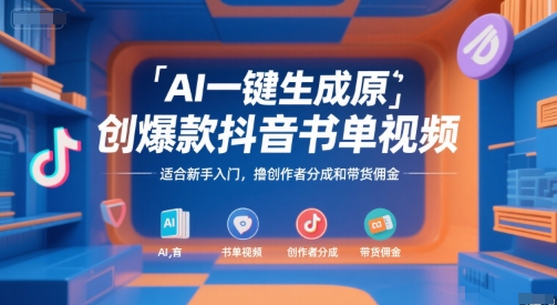 AI一键生成原创爆款抖音书单视频,适合新手入门,撸创作者分成和带货佣金【揭秘】-极光网创