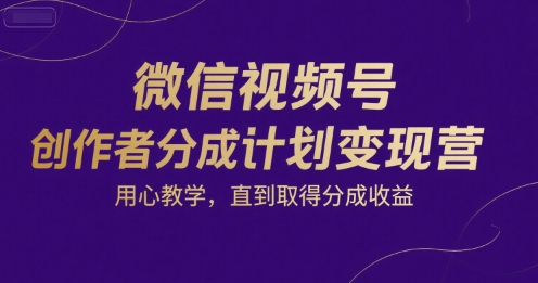 微信视频号创作者分成计划变现营,用心教学,直到取得分成收益-极光网创