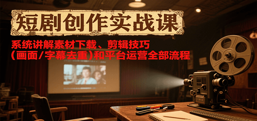 短剧创作实战课，系统讲解素材下载、剪辑技巧(画面/字幕去重)和平台运营全部流程-极光网创