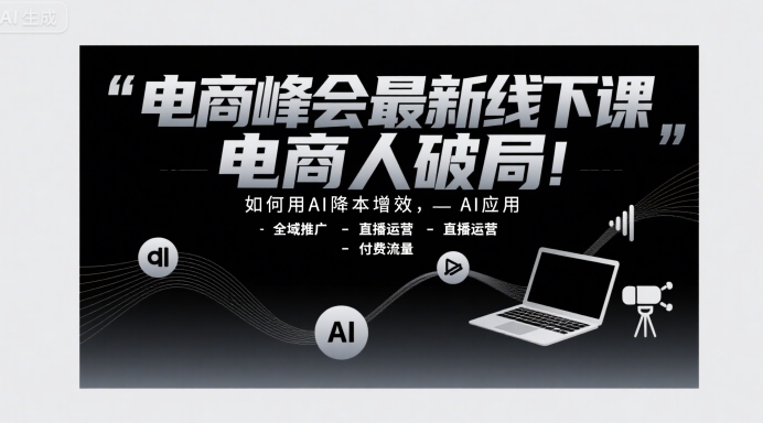 电商峰会最新线下课,电商人破局,如何用AI降本增效,AI应用-全域推广-直播运营-付费流量-极光网创