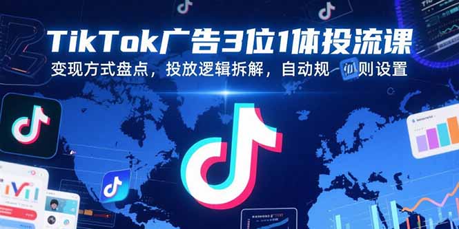 TikTok广告3位1体投流课，变现方式盘点，投放逻辑拆解，自动规则设置-极光网创