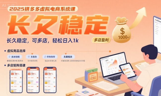 2025拼多多虚拟电商系统课，长久稳定，可多店，轻松日入1k-极光网创