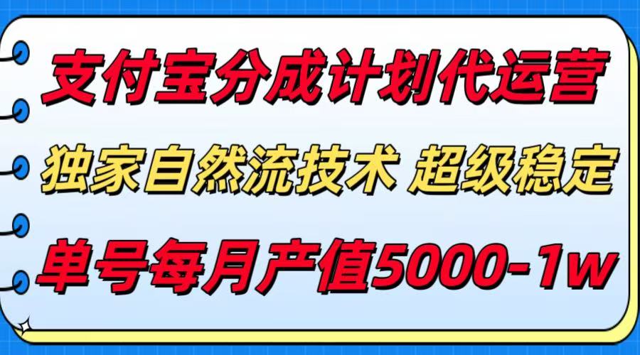 支付宝分成计划代运营，独家自然流技术，收益稳定，单号月产5000＋-极光网创
