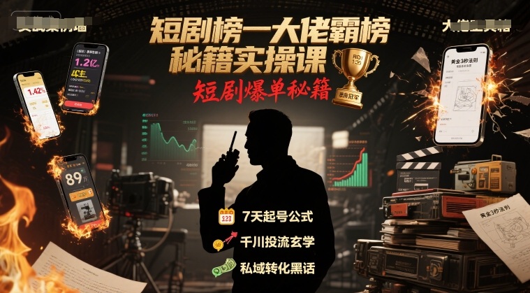 短剧榜一大佬霸榜秘籍实操课，短剧爆单秘籍-极光网创