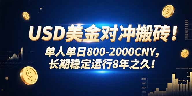 USD美金对冲搬砖!单人单日800-2000CNY，长期稳定运行8年之久!-极光网创