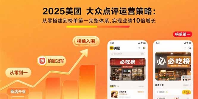 2025美团 大众点评运营策略:从零搭建到榜单第一完整体系,实现业绩10倍增长-极光网创