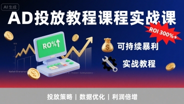 AD投放教程课程实战课，实现广告ROI300%+可持续暴利-极光网创