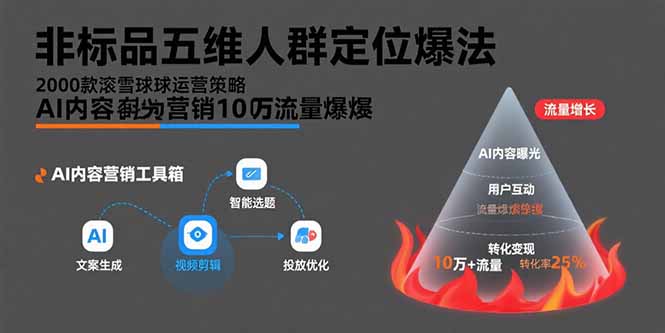 非标品五维人群定位法，2000款滚雪球运营策略，AI内容营销10万流量引爆-极光网创