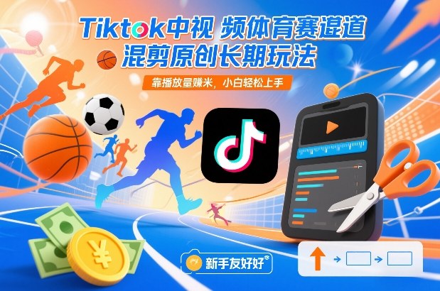 Tiktok中视频体育赛道混剪原创长期玩法，靠播放量賺米，小白轻松上手-极光网创