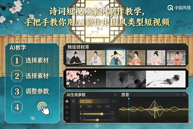 古诗词短视频案例制作教学，手把手教你用AI制作中国风类型短视频-极光网创
