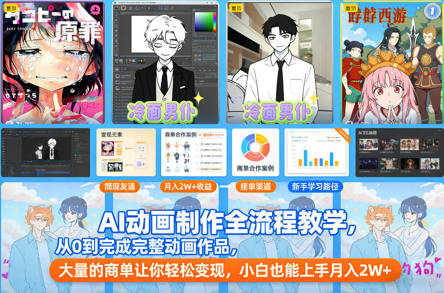 AI动画制作全流程教学，从0到完成完整动画作品，大量的商单让你轻松变现，小白也能上手月入2W+-极光网创