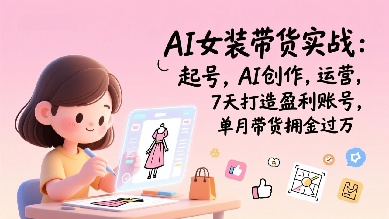 AI女装带货实战：起号，AI创作，运营，7天打造盈利账号，单月带货佣金过万-极光网创