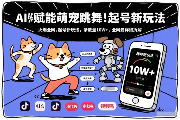 AI赋能萌宠跳舞，火爆全网，起号新玩法，条条播放量10W+，全网最详细拆解-极光网创