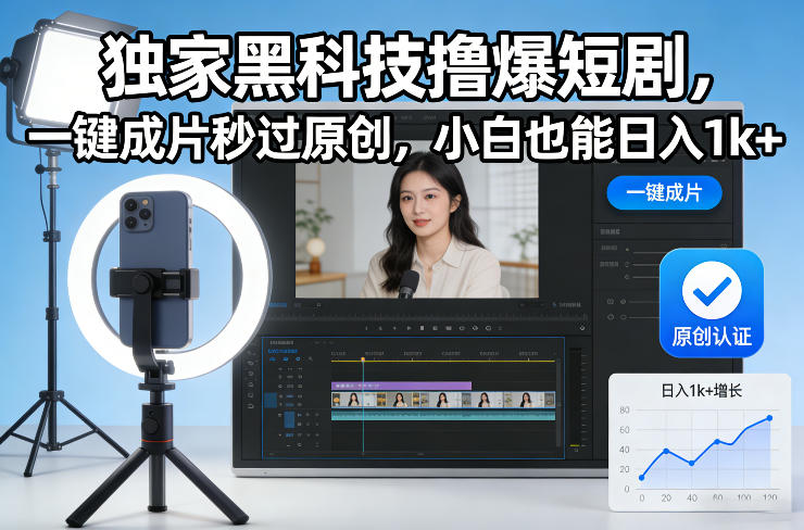 独家黑科技撸爆短剧，一键成片秒过原创，小白也能日入1k+【揭秘】-极光网创