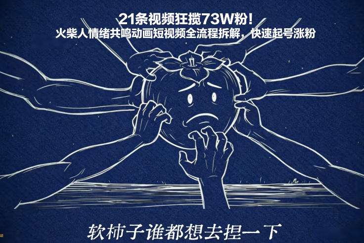 21条视频狂揽73W粉！火柴人情绪共鸣动画短视频全流程拆解，快速起号涨粉-极光网创