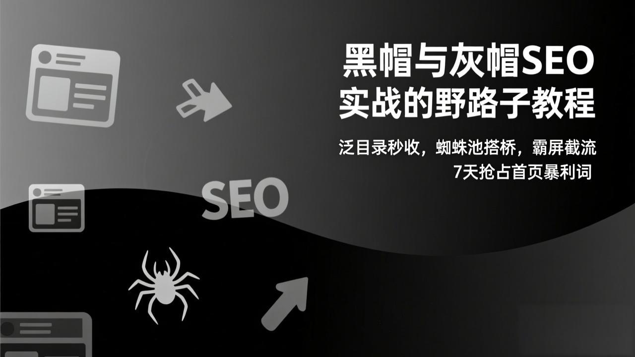 黑帽与灰帽SEO实战的野路子教程：泛目录秒收，蜘蛛池搭桥，霸屏截流，7天抢占首页暴利词-极光网创