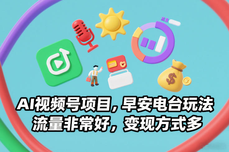 AI视频号项目，早安电台玩法，流量非常好，变现方式多-极光网创