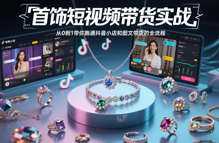 首饰短视频带货实战，从0到1带你跑通抖音小店和图文带货的全流程-极光网创