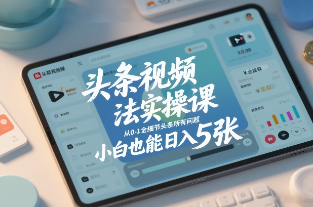 头条视频玩法实操课,从0-1全细节头条所有问题,小白也能日入5张-极光网创