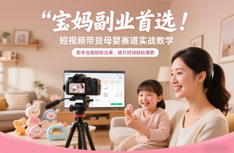 宝妈副业首选!短视频带货母婴赛道实战教学,新手也能轻松出单,碎片时间轻松增收-极光网创