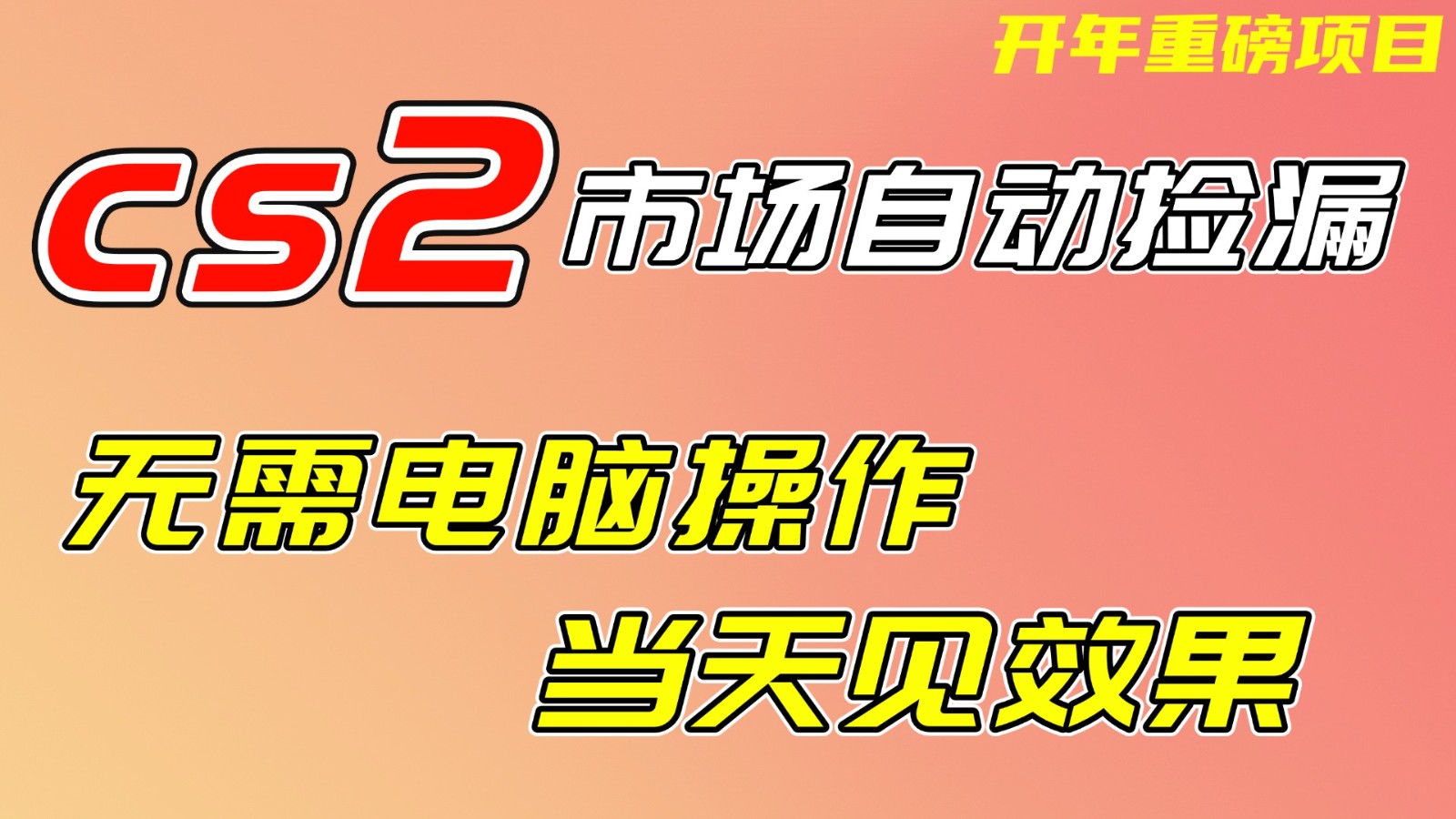 CS2市场挂机项，无需电脑操作，无需进入游戏，当天见效果，支持任何形式验证-极光网创