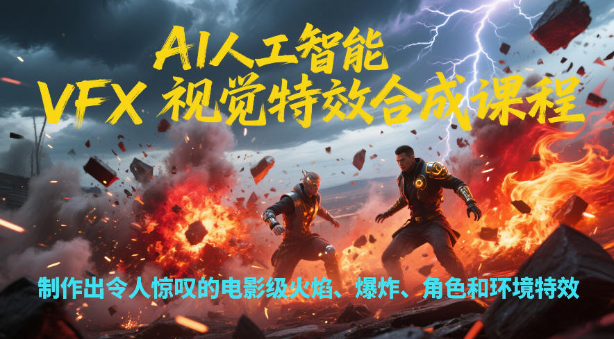 AI人工智能VFX视觉特效合成课程，制作出令人惊叹的电影级火焰、爆炸、角色和环境特效-极光网创