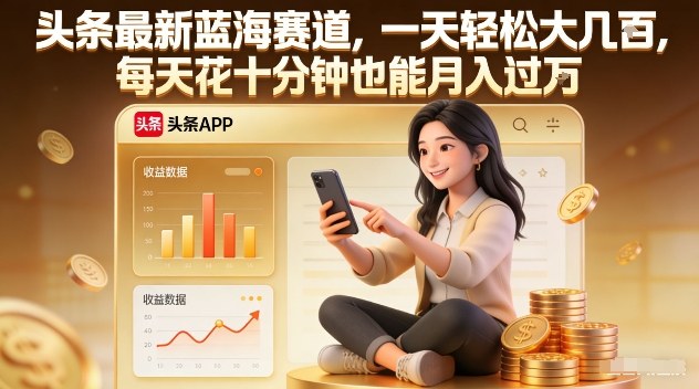 头条最新蓝海赛道，一天轻松大几张，每天花十分钟也能月入过1W【揭秘】-极光网创