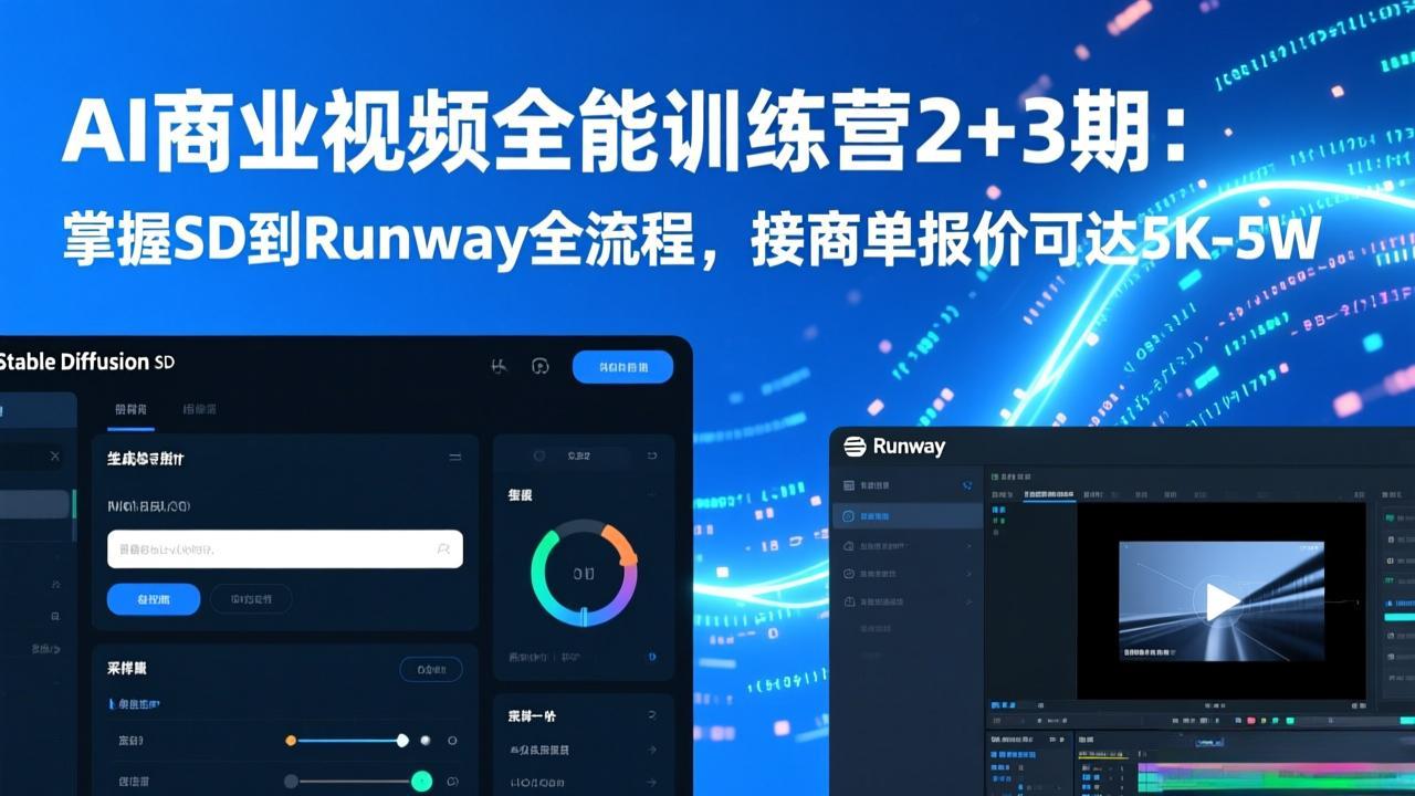 AI商业视频全能训练营2+3期：掌握SD到Runway全流程，接商单报价可达5K-5W-极光网创