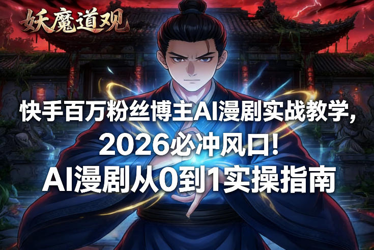 快手百万粉丝博主AI漫剧实战教学，2026必冲风口！AI漫剧从0到1实操指南-极光网创