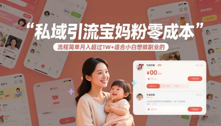 私域引流宝妈粉零成本流程简单月入超过1W+适合小白想做副业的-极光网创