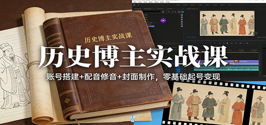 历史博主实战课：账号搭建+配音修音+封面制作，零基础起号变现-极光网创
