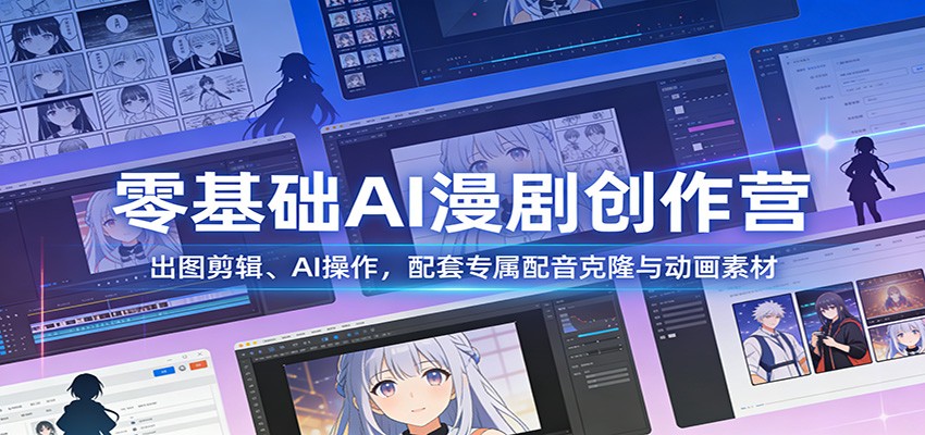 零基础AI漫剧创作营：出图剪辑、AI操作，配套专属配音克隆与动画素材-极光网创