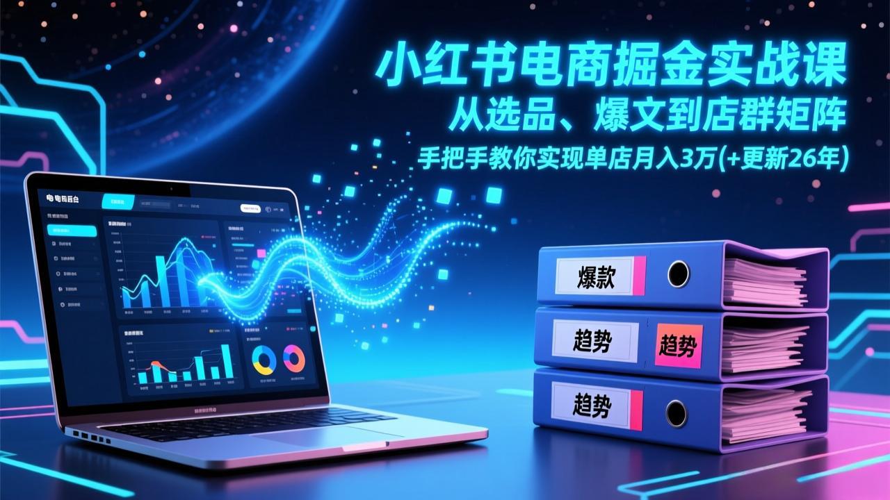 小红书电商掘金实战课，从选品、爆文到店群矩阵，手把手教你实现单店月入3万+(更新26年-极光网创