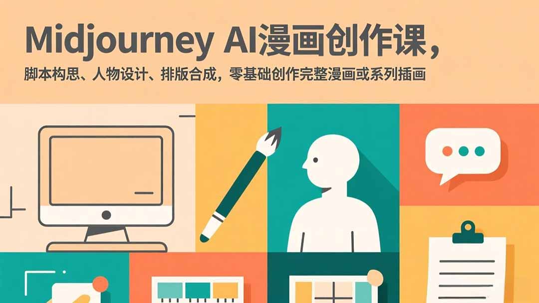 Midjourney AI漫画创作课,脚本构思、人物设计、排版合成,零基础创作完整漫画或系列插画-极光网创