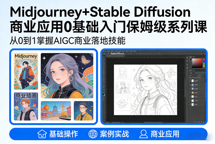 AIGC商业应用Midjourney+Stable Diffusion教程，0基础入门保姆级系列课-极光网创