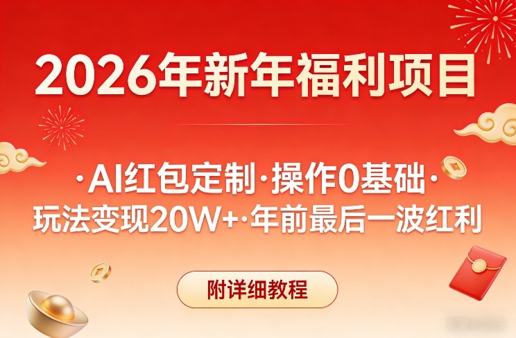 新年福利项目，AI红包定制，操作0基础，玩法变现20W+年前最后一波红利，附详细教程-极光网创