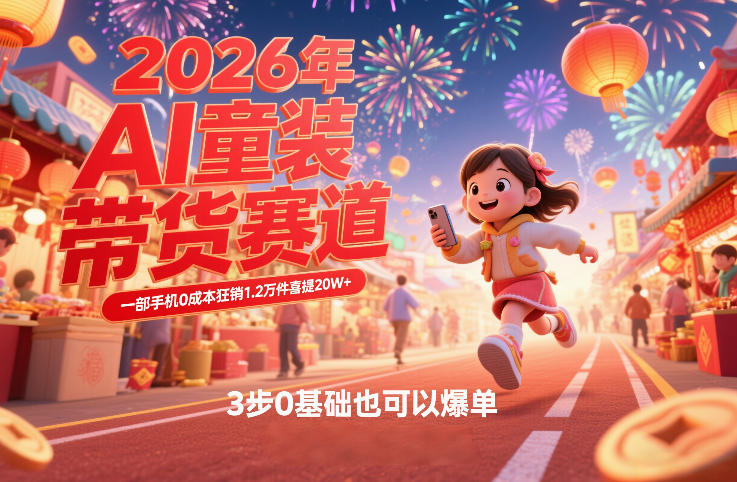 AI童装新春带货赛道，一部手机0成本狂销1.2万件喜提20W+，3步0基础也可以爆单-极光网创