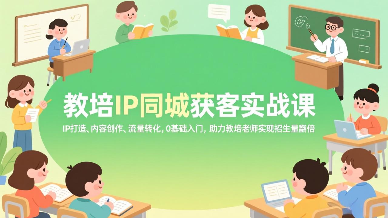 教培IP同城获客实战课，IP打造、内容创作、流量转化，0基础入门，助力教培老师实现招生量翻倍-极光网创