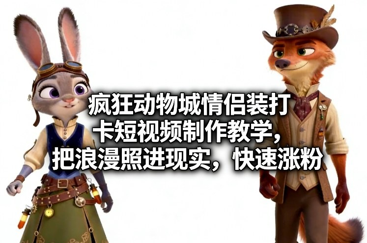 疯狂动物城情侣装打卡短视频制作教学，把浪漫照进现实，快速涨粉-极光网创