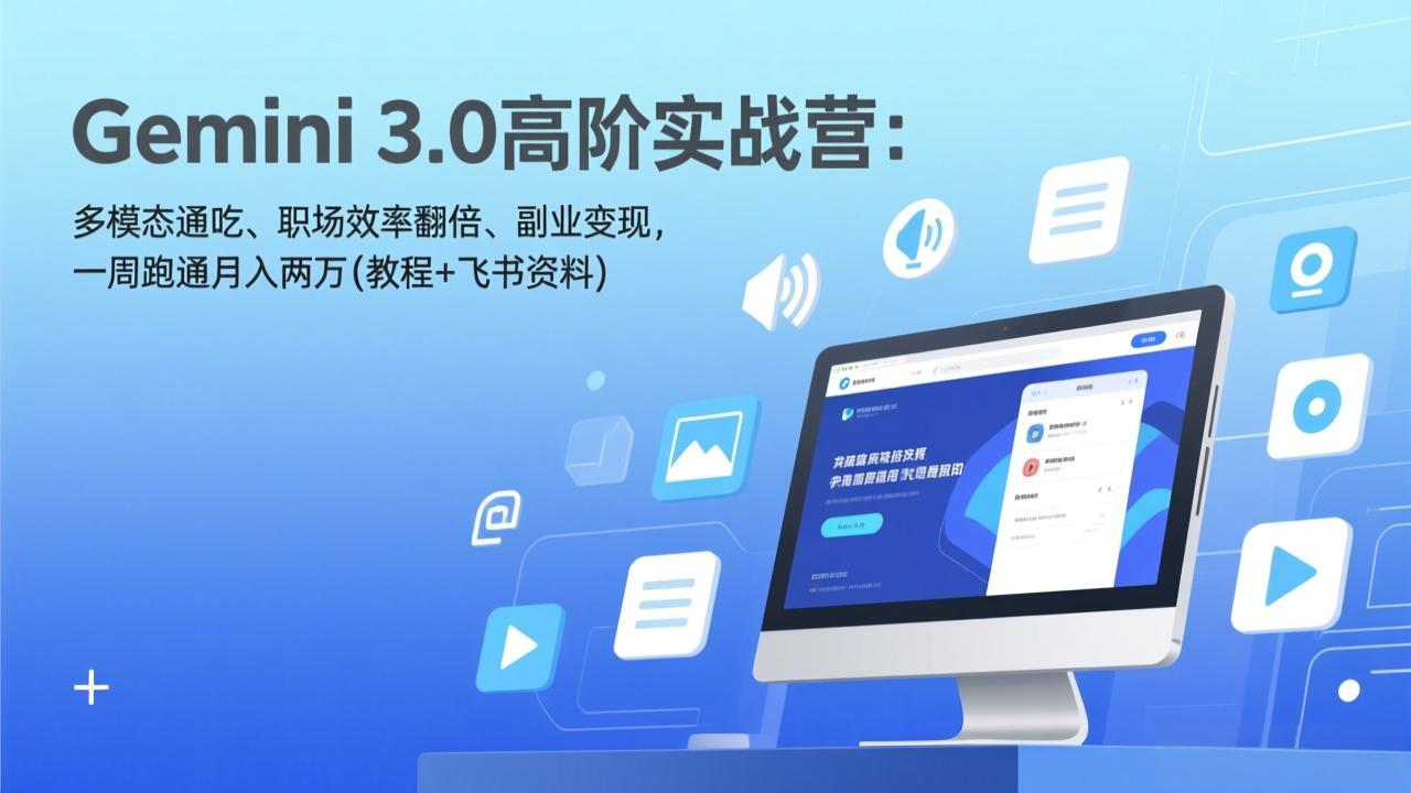 Gemini 3.0高阶实战营：多模态通吃、职场效率翻倍、副业变现，一周跑通月入两万(教程+飞书资料-极光网创