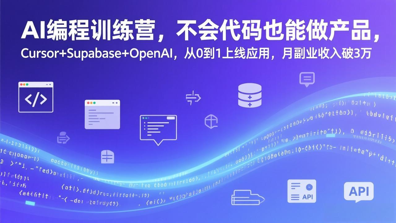 AI编程训练营，不会代码也能做产品，Cursor+Supabase+OpenAI，从0到1上线应用，月副业收入破3万-极光网创